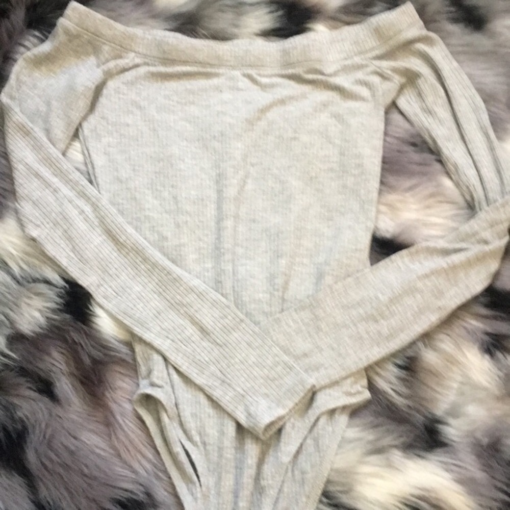 gray off the shoulder bodysuit!